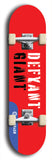 Skateboard deck: Limited edition, North American maple skateboard deck designed by underground artist BellyRash - available widths 7.5 to 8.5 inches in both mellow concave and steep concave shapes. Artwork: DEFYANT GIANT logo brand popsicle-shaped deck