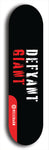 Skateboard deck: Limited edition, North American maple skateboard deck designed by underground artist BellyRash - available widths 7.5 to 8.5 inches in both mellow concave and steep concave shapes. Artwork: DEFYANT GIANT logo brand popsicle-shaped deck