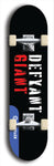 Skateboard deck: Limited edition, North American maple skateboard deck designed by underground artist BellyRash - available widths 7.5 to 8.5 inches in both mellow concave and steep concave shapes. Artwork: DEFYANT GIANT logo brand popsicle-shaped deck