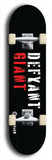 Skateboard deck: Limited edition, North American maple skateboard deck designed by underground artist BellyRash - available widths 7.5 to 8.5 inches in both mellow concave and steep concave shapes. Artwork: DEFYANT GIANT logo brand popsicle-shaped deck