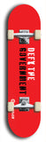 Skateboard deck: Limited edition, North American maple skateboard deck designed by underground artist BellyRash - available widths 7.5 to 8.5 inches in both mellow concave and steep concave shapes. Artwork: DEFYANT GIANT logo brand popsicle-shaped deck