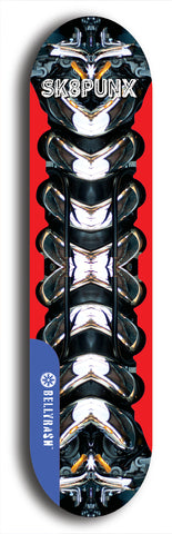 Skateboard deck: Limited edition, North American maple skateboard deck designed by underground artist BellyRash - available widths 7.5 to 8.5 inches in both mellow concave and steep concave shapes. Artwork: XOMFUG logo brand popsicle-shaped deck