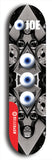 Skateboard deck: Limited edition, North American maple skateboard deck designed by underground artist BellyRash - available widths 7.5 to 8.5 inches in both mellow concave and steep concave shapes. Artwork: EYEBALL JOE logo brand popsicle-shaped deck 