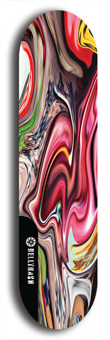 Limited edition, North American maple skateboard deck designed by underground artist BellyRash - available widths 7.5 to 8.5 inches in both mellow concave and steep concave shapes. Artwork: ABEX LIQUID brand popsicle-shaped with a multi-colored swirling patterned background