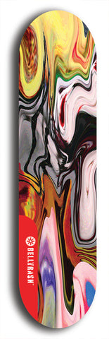 Skateboard deck: Limited edition, North American maple skateboard deck designed by underground artist BellyRash - available widths 7.5 to 8.5 inches in both mellow concave and steep concave shapes. Artwork: ABEX LIQUID brand popsicle-shaped with a multi-colored swirling patterned background