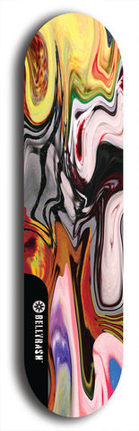 Skateboard deck: Limited edition, North American maple skateboard deck designed by underground artist BellyRash - available widths 7.5 to 8.5 inches in both mellow concave and steep concave shapes. Artwork: ABEX LIQUID brand popsicle-shaped with a multi-colored swirling patterned background