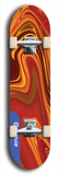 Skateboard deck: Limited edition, North American maple skateboard deck designed by underground artist BellyRash - available widths 7.5 to 8.5 inches in both mellow concave and steep concave shapes. Artwork: ABEX LIQUID brand popsicle-shaped with a multi-colored swirling patterned background