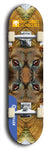 Skateboard deck: Limited edition, North American maple skateboard deck designed by underground artist BellyRash -- available in widths 7.5 to 8.5 inches in both mellow concave and steep concave shapes. Artwork: BUTTUGLY MONSTERS brand popsicle-shaped skateboard deck with monster in background. 