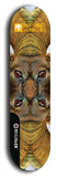 Skateboard deck: Limited edition, North American maple skateboard deck designed by underground artist BellyRash -- available in widths 7.5 to 8.5 inches in both mellow concave and steep concave shapes. Artwork: BUTTUGLY MONSTERS brand popsicle-shaped skateboard deck with monster in background. 