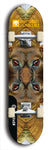 Skateboard deck: Limited edition, North American maple skateboard deck designed by underground artist BellyRash -- available in widths 7.5 to 8.5 inches in both mellow concave and steep concave shapes. Artwork: BUTTUGLY MONSTERS brand popsicle-shaped skateboard deck with monster in background. 