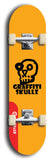 Skateboard deck: Limited edition, North American maple skateboard deck designed by underground artist BellyRash - available widths 7.5 to 8.5 inches in both mellow concave and steep concave shapes. Artwork: GRAFFITI SKULLZ logo brand popsicle-shaped deck with graffiti or street art background