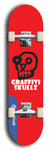 Skateboard deck: Limited edition, North American maple skateboard deck designed by underground artist BellyRash - available widths 7.5 to 8.5 inches in both mellow concave and steep concave shapes. Artwork: GRAFFITI SKULLZ logo brand popsicle-shaped deck with graffiti or street art background