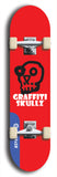 Skateboard deck: Limited edition, North American maple skateboard deck designed by underground artist BellyRash - available widths 7.5 to 8.5 inches in both mellow concave and steep concave shapes. Artwork: GRAFFITI SKULLZ logo brand popsicle-shaped deck with graffiti or street art background