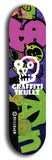 Skateboard deck: Limited edition, North American maple skateboard deck designed by underground artist BellyRash - available widths 7.5 to 8.5 inches in both mellow concave and steep concave shapes. Artwork: GRAFFITI SKULLZ logo brand popsicle-shaped deck with graffiti or street art background