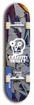 Skateboard deck: Limited edition, North American maple skateboard deck designed by underground artist BellyRash - available widths 7.5 to 8.5 inches in both mellow concave and steep concave shapes. Artwork: GRAFFITI SKULLZ logo brand popsicle-shaped deck with graffiti or street art background