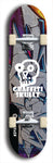 Skateboard deck: Limited edition, North American maple skateboard deck designed by underground artist BellyRash - available widths 7.5 to 8.5 inches in both mellow concave and steep concave shapes. Artwork: GRAFFITI SKULLZ logo brand popsicle-shaped deck with graffiti or street art background