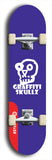 Skateboard deck: Limited edition, North American maple skateboard deck designed by underground artist BellyRash - available widths 7.5 to 8.5 inches in both mellow concave and steep concave shapes. Artwork: GRAFFITI SKULLZ logo brand popsicle-shaped deck with graffiti or street art background