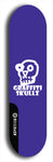 Skateboard deck: Limited edition, North American maple skateboard deck designed by underground artist BellyRash - available widths 7.5 to 8.5 inches in both mellow concave and steep concave shapes. Artwork: GRAFFITI SKULLZ logo brand popsicle-shaped deck with graffiti or street art background