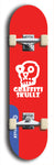 Skateboard deck: Limited edition, North American maple skateboard deck designed by underground artist BellyRash - available widths 7.5 to 8.5 inches in both mellow concave and steep concave shapes. Artwork: GRAFFITI SKULLZ logo brand popsicle-shaped deck with graffiti or street art background