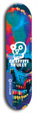 Skateboard deck: Limited edition, North American maple skateboard deck designed by underground artist BellyRash - available widths 7.5 to 8.5 inches in both mellow concave and steep concave shapes. Artwork: GRAFFITI SKULLZ logo brand popsicle-shaped deck with graffiti or street art background