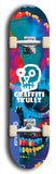 Skateboard deck: Limited edition, North American maple skateboard deck designed by underground artist BellyRash - available widths 7.5 to 8.5 inches in both mellow concave and steep concave shapes. Artwork: GRAFFITI SKULLZ logo brand popsicle-shaped deck with graffiti or street art background