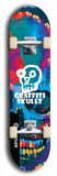 Skateboard deck: Limited edition, North American maple skateboard deck designed by underground artist BellyRash - available widths 7.5 to 8.5 inches in both mellow concave and steep concave shapes. Artwork: GRAFFITI SKULLZ logo brand popsicle-shaped deck with graffiti or street art background