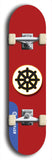 Skateboard deck: Limited edition, North American maple skateboard deck designed by underground artist BellyRash - available widths 7.5 to 8.5 inches in both mellow concave and steep concave shapes. Artwork: DHARMAMECHANIC logo brand popsicle-shaped deck 