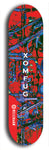 Skateboard deck: Limited edition, North American maple skateboard deck designed by underground artist BellyRash - available widths 7.5 to 8.5 inches in both mellow concave and steep concave shapes. Artwork: XOMFUG logo brand popsicle-shaped deck