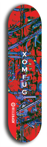 Skateboard deck: Limited edition, North American maple skateboard deck designed by underground artist BellyRash - available widths 7.5 to 8.5 inches in both mellow concave and steep concave shapes. Artwork: XOMFUG logo brand popsicle-shaped deck