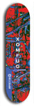 Skateboard deck: Limited edition, North American maple skateboard deck designed by underground artist BellyRash - available widths 7.5 to 8.5 inches in both mellow concave and steep concave shapes. Artwork: XOMFUG logo brand popsicle-shaped deck