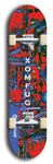 Skateboard deck: Limited edition, North American maple skateboard deck designed by underground artist BellyRash - available widths 7.5 to 8.5 inches in both mellow concave and steep concave shapes. Artwork: XOMFUG logo brand popsicle-shaped deck