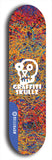 Skateboard deck: Limited edition, North American maple skateboard deck designed by underground artist BellyRash - available widths 7.5 to 8.5 inches in both mellow concave and steep concave shapes. Artwork: GRAFFITI SKULLZ logo brand popsicle-shaped deck with graffiti or street art background