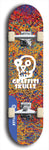 Skateboard deck: Limited edition, North American maple skateboard deck designed by underground artist BellyRash - available widths 7.5 to 8.5 inches in both mellow concave and steep concave shapes. Artwork: GRAFFITI SKULLZ logo brand popsicle-shaped deck with graffiti or street art background