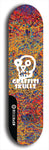 Skateboard deck: Limited edition, North American maple skateboard deck designed by underground artist BellyRash - available widths 7.5 to 8.5 inches in both mellow concave and steep concave shapes. Artwork: GRAFFITI SKULLZ logo brand popsicle-shaped deck with graffiti or street art background