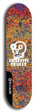 Skateboard deck: Limited edition, North American maple skateboard deck designed by underground artist BellyRash - available widths 7.5 to 8.5 inches in both mellow concave and steep concave shapes. Artwork: GRAFFITI SKULLZ logo brand popsicle-shaped deck with graffiti or street art background