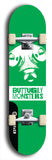 Skateboard deck: Limited edition, North American maple skateboard deck designed by underground artist BellyRash -- available in widths 7.5 to 8.5 inches in both mellow concave and steep concave shapes. Artwork: BUTTUGLY MONSTERS brand popsicle-shaped skateboard deck with monster in background. 