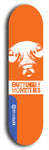 Skateboard deck: Limited edition, North American maple skateboard deck designed by underground artist BellyRash -- available in widths 7.5 to 8.5 inches in both mellow concave and steep concave shapes. Artwork: BUTTUGLY MONSTERS brand popsicle-shaped skateboard deck with monster in background. 