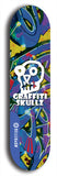 Skateboard deck: Limited edition, North American maple skateboard deck designed by underground artist BellyRash - available widths 7.5 to 8.5 inches in both mellow concave and steep concave shapes. Artwork: GRAFFITI SKULLZ logo brand popsicle-shaped deck with graffiti or street art background