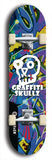 Skateboard deck: Limited edition, North American maple skateboard deck designed by underground artist BellyRash - available widths 7.5 to 8.5 inches in both mellow concave and steep concave shapes. Artwork: GRAFFITI SKULLZ logo brand popsicle-shaped deck with graffiti or street art background