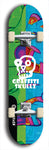 Skateboard deck: Limited edition, North American maple skateboard deck designed by underground artist BellyRash - available widths 7.5 to 8.5 inches in both mellow concave and steep concave shapes. Artwork: GRAFFITI SKULLZ logo brand popsicle-shaped deck with graffiti or street art background