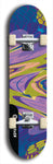 Skateboard deck: Limited edition, North American maple skateboard deck designed by underground artist BellyRash - available widths 7.5 to 8.5 inches in both mellow concave and steep concave shapes. Artwork: ABEX LIQUID brand popsicle-shaped with a multi-colored swirling patterned background