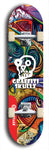 Skateboard deck: Limited edition, North American maple skateboard deck designed by underground artist BellyRash - available widths 7.5 to 8.5 inches in both mellow concave and steep concave shapes. Artwork: GRAFFITI SKULLZ logo brand popsicle-shaped deck with graffiti or street art background