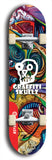 Skateboard deck: Limited edition, North American maple skateboard deck designed by underground artist BellyRash - available widths 7.5 to 8.5 inches in both mellow concave and steep concave shapes. Artwork: GRAFFITI SKULLZ logo brand popsicle-shaped deck with graffiti or street art background