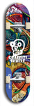 Skateboard deck: Limited edition, North American maple skateboard deck designed by underground artist BellyRash - available widths 7.5 to 8.5 inches in both mellow concave and steep concave shapes. Artwork: GRAFFITI SKULLZ logo brand popsicle-shaped deck with graffiti or street art background