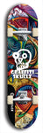 Skateboard deck: Limited edition, North American maple skateboard deck designed by underground artist BellyRash - available widths 7.5 to 8.5 inches in both mellow concave and steep concave shapes. Artwork: GRAFFITI SKULLZ logo brand popsicle-shaped deck with graffiti or street art background