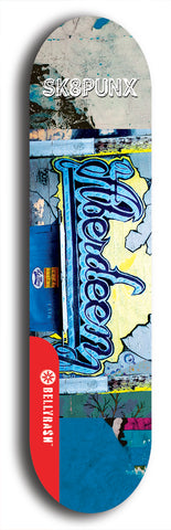 Skateboard deck: Limited edition, North American maple skateboard deck designed by underground artist BellyRash - available widths 7.5 to 8.5 inches in both mellow concave and steep concave shapes. Artwork: SK8PUNX logo brand popsicle-shaped deck