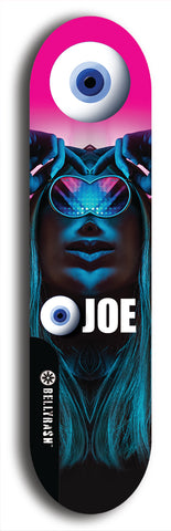 Skateboard deck: Limited edition, North American maple skateboard deck designed by underground artist BellyRash - available widths 7.5 to 8.5 inches in both mellow concave and steep concave shapes. Artwork: EYEBALL JOE logo brand popsicle-shaped deck 