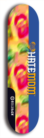 Skateboard deck: Limited edition, North American maple skateboard deck designed by underground artist BellyRash - available widths 7.5 to 8.5 inches in both mellow concave and steep concave shapes. Artwork: HATEMOM logo brand popsicle-shaped deck with varied backgrounds