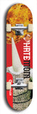 Skateboard deck: Limited edition, North American maple skateboard deck designed by underground artist BellyRash - available widths 7.5 to 8.5 inches in both mellow concave and steep concave shapes. Artwork: HATEMOM logo brand popsicle-shaped deck with varied backgrounds