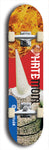 Skateboard deck: Limited edition, North American maple skateboard deck designed by underground artist BellyRash - available widths 7.5 to 8.5 inches in both mellow concave and steep concave shapes. Artwork: HATEMOM logo brand popsicle-shaped deck with varied backgrounds